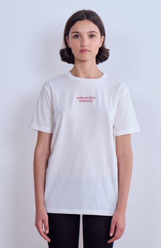 CAPO 02: WHITE T-SHIRT WITH RED EMBROIDERY FEMALE ENTREPRENEURSHIP