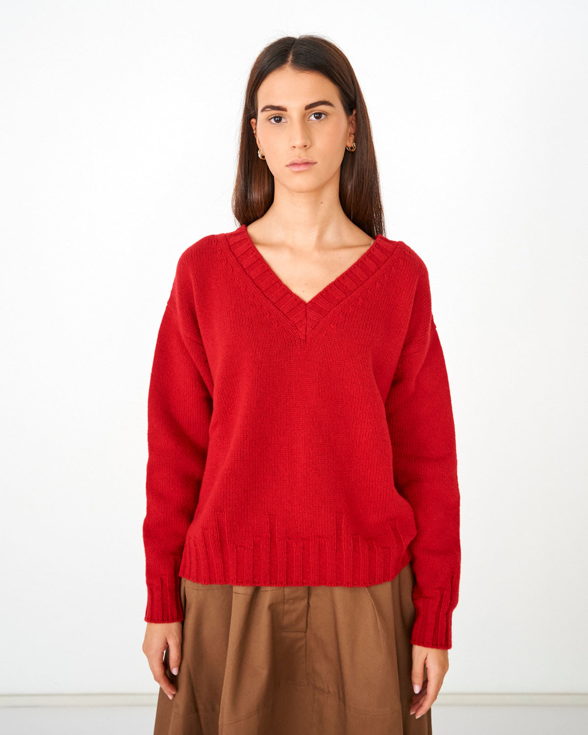 CAPO 04: MAGLIONE SCOLLO A V IN MISTO LANA ROSSO
