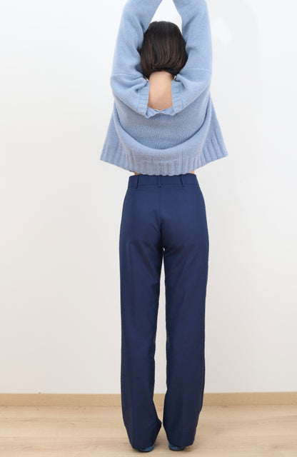 CAPO 05: PANTALONE DRITTO BLU IN MISTO LANA