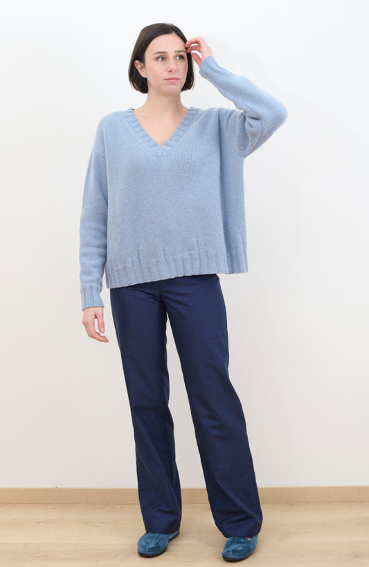 CAPO 05: BLUE STRAIGHT COTTON AND WOOL TROUSERS