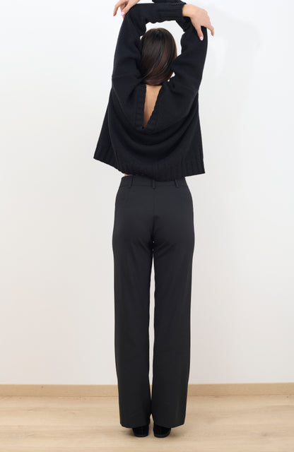 CAPO 05: BLACK STRAIGHT WOOL TROUSERS