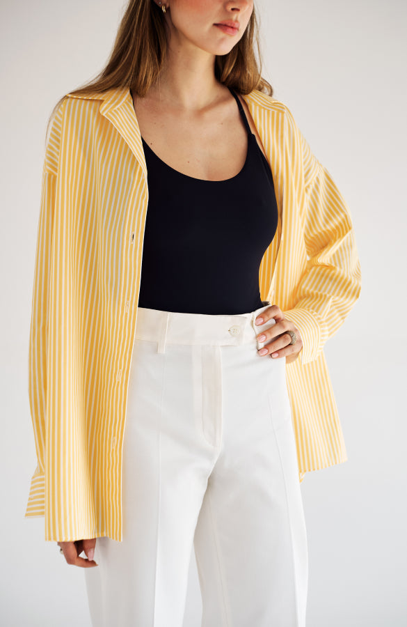 CAPO 06: WHITE AND YELLOW STRIPED COTTON SHIRT