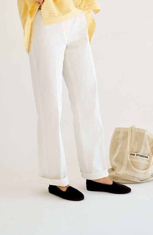 CAPO 05: WHITE STRAIGHT COTTON TROUSERS