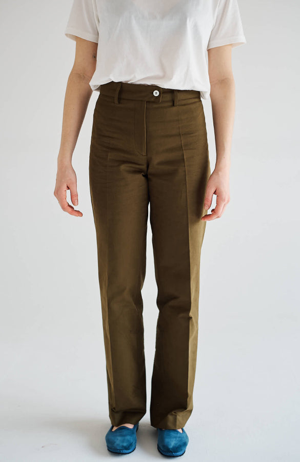 CAPO 05: DARK GREEN STRAIGHT COTTON TROUSERS