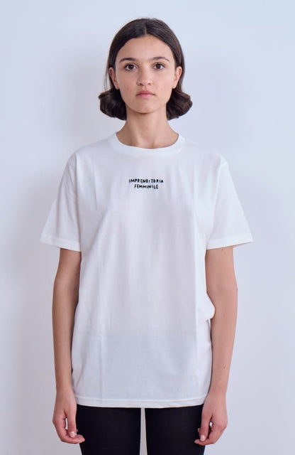 CAPO 02: WHITE T-SHIRT WITH BLACK EMBROIDERY FEMALE ENTREPRENEURSHIP