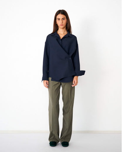 CAPO 06: OVERSIZED BLUE WOOL AND SILK SHIRT